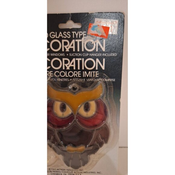 Vtg 1985 Stained Glass Owl Window Decoration Suction Cup Action Industries New - Picture 2 of 5